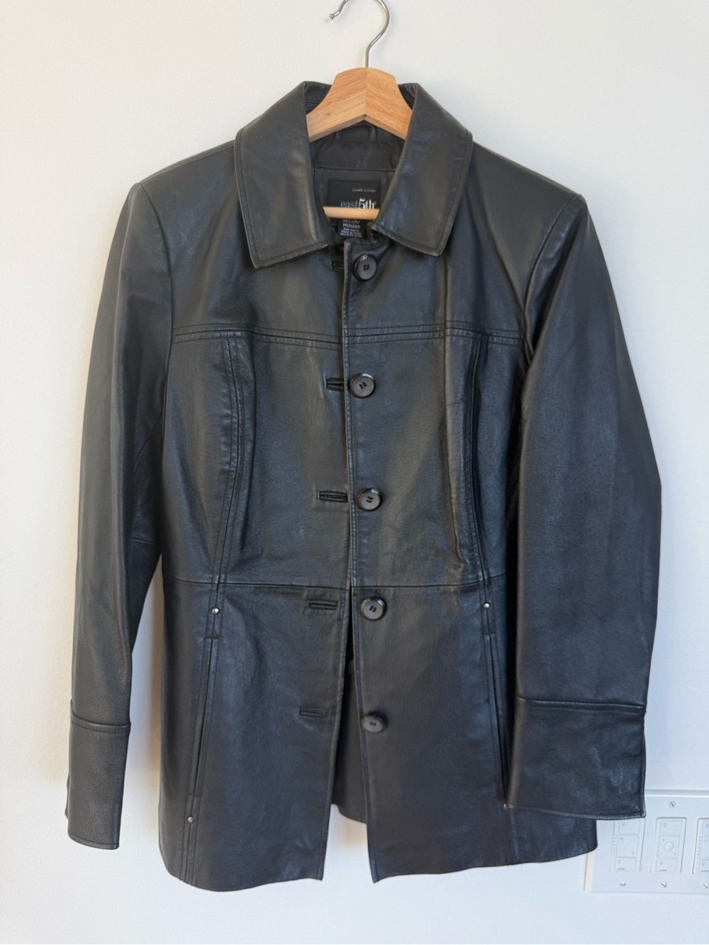 Vintage 90s East 5th Black Leather Button-Front Jacket sz Medium Petite